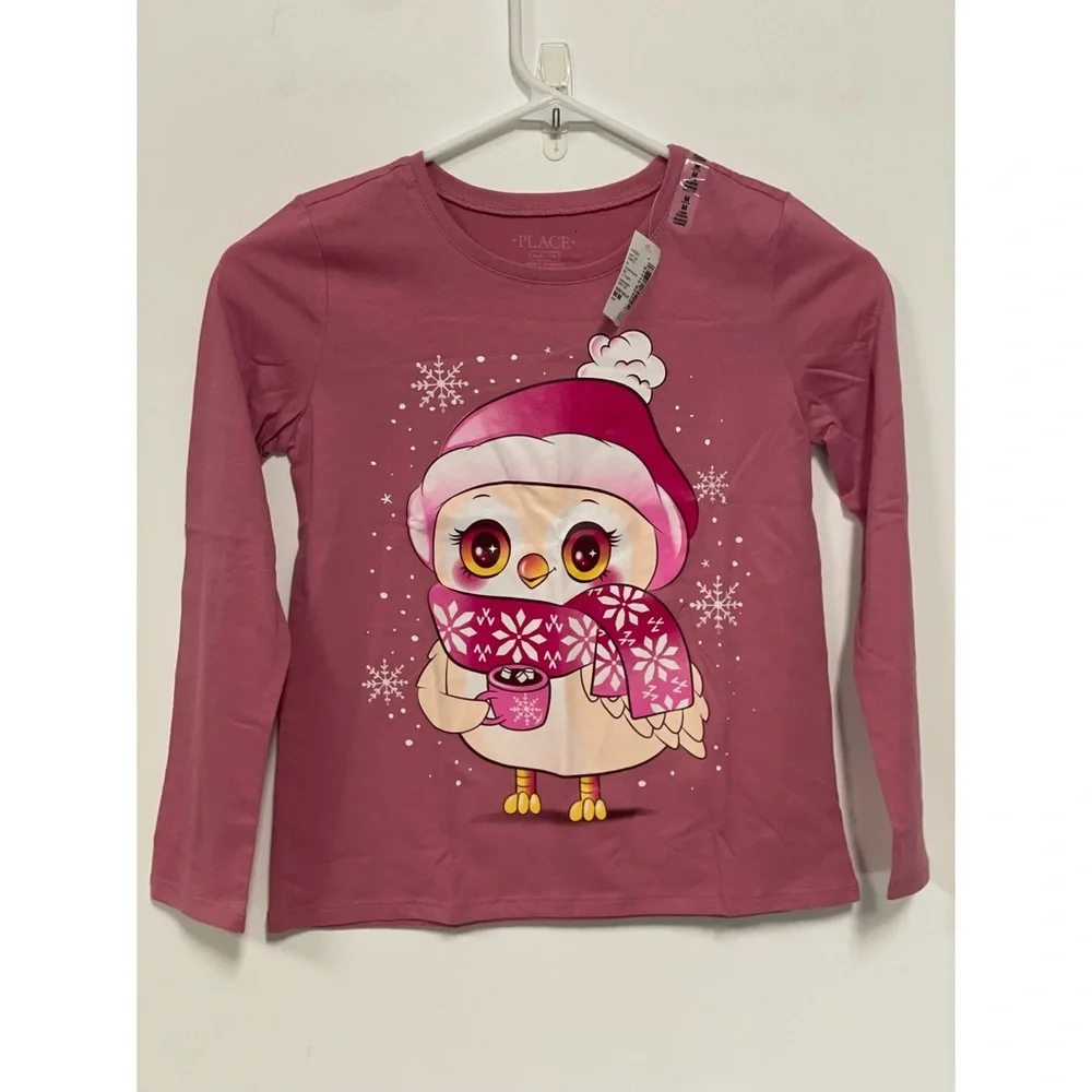 NWT Children's Place Girls Graphic Long Sleeve T-Shirt Pink Size M (7/8)